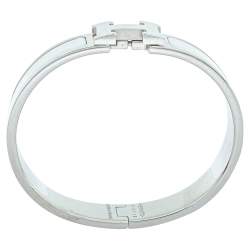 Pre Owned Hermès Clic H Blanc Enamel Palladium Plated Narrow Bracelet PM