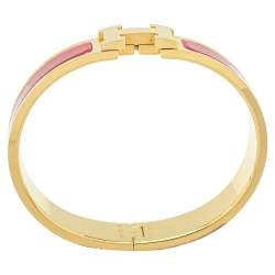 Pre Owned Hermès Clic H Red Enamel Gold Plated Narrow Bracelet PM