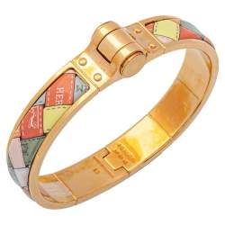 Pre Owned Hermès Romantique Bolduc au Carré Enamel Hinged Bracelet GM