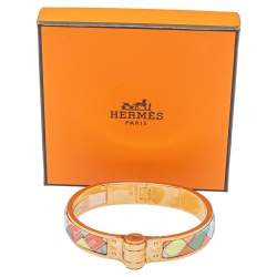 Pre Owned Hermès Romantique Bolduc au Carré Enamel Hinged Bracelet GM
