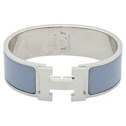 Pre Owned Hermès Clic Clac H Lavender Enamel Palladium Plated Wide Bracelet GM
