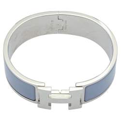Pre Owned Hermès Clic Clac H Lavender Enamel Palladium Plated Wide Bracelet GM