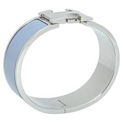 Pre Owned Hermès Clic Clac H Lavender Enamel Palladium Plated Wide Bracelet GM