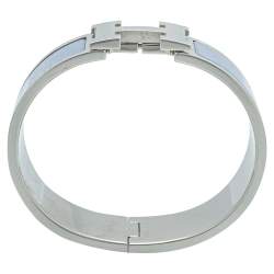 Pre Owned Hermès Clic Clac H Lavender Enamel Palladium Plated Wide Bracelet GM