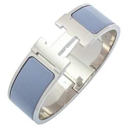 Pre Owned Hermès Clic Clac H Lavender Enamel Palladium Plated Wide Bracelet GM