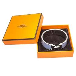 Pre Owned Hermès Clic Clac H Lavender Enamel Palladium Plated Wide Bracelet GM