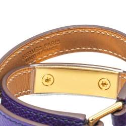 Pre Owned Hermès Purple Leather Gold Plated Rivale Double-Tour Bracelet S