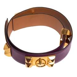 Pre Owned Hermes Anemone Epsom Leather Gold Hardware Collier de Chien Belt 85 CM