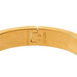 Pre Owned Hermès Clic H Green Enamel Gold Plated Narrow Bracelet PM