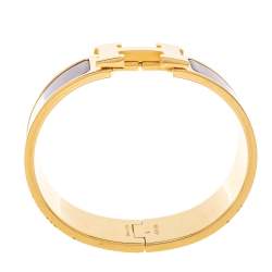 Pre Owned Hermès Clic Clac H Rouge Enamel Gold Plated Wide Bracelet PM