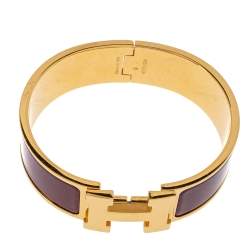 Pre Owned Hermès Clic Clac H Rouge Enamel Gold Plated Wide Bracelet PM