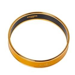 Pre Owned Hermès Yellow Enamel Gold Plated Caleche Bangle Bracelet