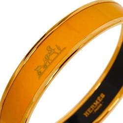 Pre Owned Hermès Yellow Enamel Gold Plated Caleche Bangle Bracelet
