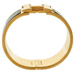 Pre Owned Hermes Clic Clac H Black Enamel Gold Plated Wide Bracelet PM