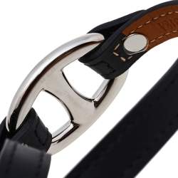 Pre Owned Hermès Black Swift Leather Granville Double Tour Bracelet S