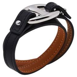 Pre Owned Hermès Black Swift Leather Granville Double Tour Bracelet S