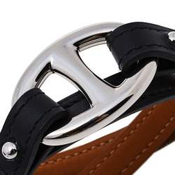 Pre Owned Hermès Black Swift Leather Granville Double Tour Bracelet S