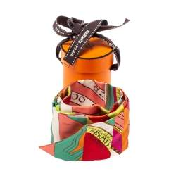 Pre Owned Hermes Multicolor Rose Corail Vert Fluo Astrologie Silk Twilly