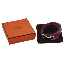 Pre Owned Hermès Purple Leather Baby Pavane Double Tour Bracelet M
