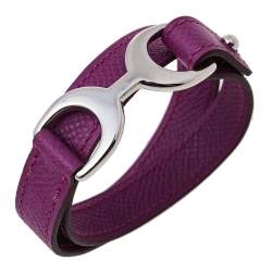 Pre Owned Hermès Purple Leather Baby Pavane Double Tour Bracelet M