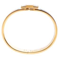 Pre Owned Hermès Clic H Black Enamel Gold Plated Narrow Bracelet PM