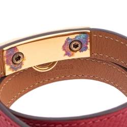 Pre Owned Hermès Red Leather Rivale Double Tour Bracelet S