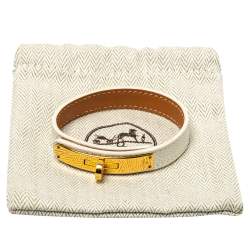 Pre Owned Hermès White Leather Gold Plated Kelly Single Tour Bracelet M