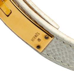 Pre Owned Hermès White Leather Gold Plated Kelly Single Tour Bracelet M