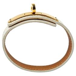 Pre Owned Hermès White Leather Gold Plated Kelly Single Tour Bracelet M