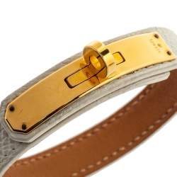 Pre Owned Hermès White Leather Gold Plated Kelly Single Tour Bracelet M