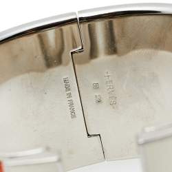 Pre Owned Hermes Clic Clac H Orange Enamel Palladium Plated Extra Wide Bracelet PM