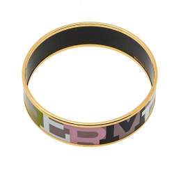 Pre Owned Hermès Multicolor Enamel Gold Plated Capitales Wide Bracelet