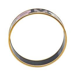 Pre Owned Hermès Multicolor Enamel Gold Plated Capitales Wide Bracelet