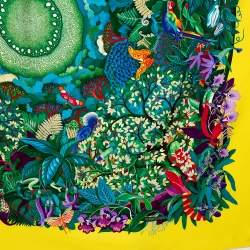 Pre Owned Hermès Yellow Heart of Life Printed Silk Square Scarf