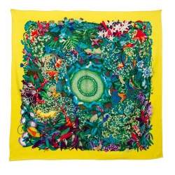 Pre Owned Hermès Yellow Heart of Life Printed Silk Square Scarf