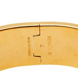 Pre Owned Hermès Clic Clac H Black Enamel Gold Plated Wide Bracelet PM