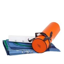 Pre Owned Hermes Blue Tout en Carre Chevron Silk Maxi Twilly Cut Scarf