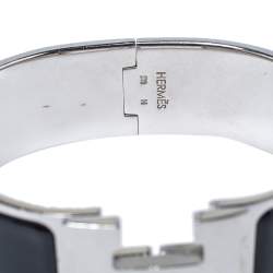 مملوكة مسبقًا Hermès Clic Clac H Black Enamel Palladium Plated Wide Bracelet GM