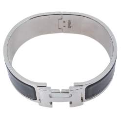 مملوكة مسبقًا Hermès Clic Clac H Black Enamel Palladium Plated Wide Bracelet GM