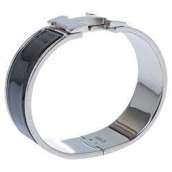 مملوكة مسبقًا Hermès Clic Clac H Black Enamel Palladium Plated Wide Bracelet GM