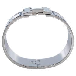 مملوكة مسبقًا Hermès Clic Clac H Black Enamel Palladium Plated Wide Bracelet GM
