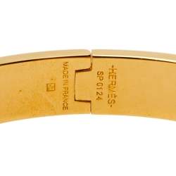 Pre Owned Hermès Clic H Green Enamel Gold Plated Narrow Bracelet PM
