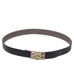 Pre Owned Hermes Black Swift and Togo Leather Reversible Collier De Chien Buckle Belt 95CM