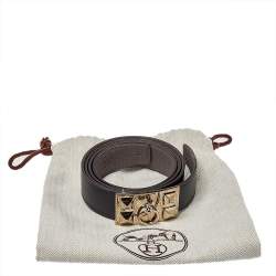 Pre Owned Hermes Black Swift and Togo Leather Reversible Collier De Chien Buckle Belt 95CM