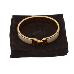 Pre Owned Hermes Gold Plated Nacre Enamel Clic H Narrow Bracelet PM