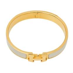 Pre Owned Hermes Gold Plated Nacre Enamel Clic H Narrow Bracelet PM