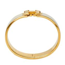Pre Owned Hermes Gold Plated Nacre Enamel Clic H Narrow Bracelet PM