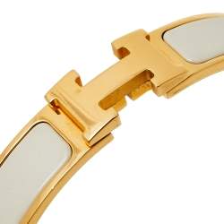 Pre Owned Hermes Gold Plated Nacre Enamel Clic H Narrow Bracelet PM