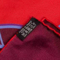 Pre Owned Hermes Red & Maroon Springs Silk Square Scarf