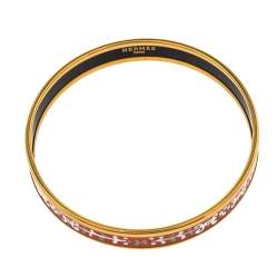 Pre Owned Hermès Orange Printed Enamel Gold Plated Bangle Bracelet